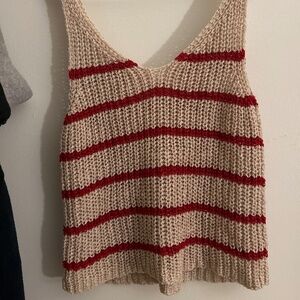Garage Red and Tan Stripe Crop Top
